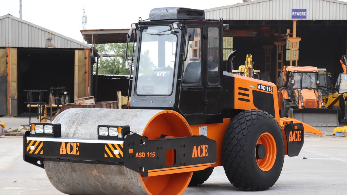 Large road roller on a worksite